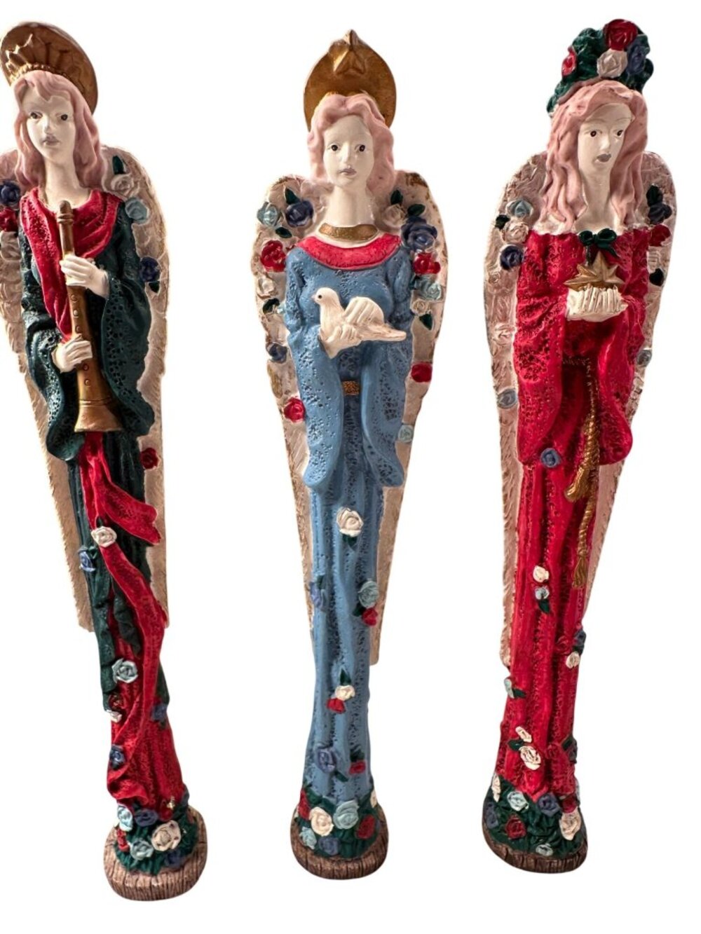 Country Christmas Resin Horn Dove Star Angel Figurines Hand Painted Religious